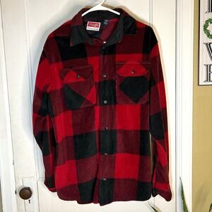Checkered Plaid Red Black Wrangler Button Up Jacket Flannel Shacket Size Medium